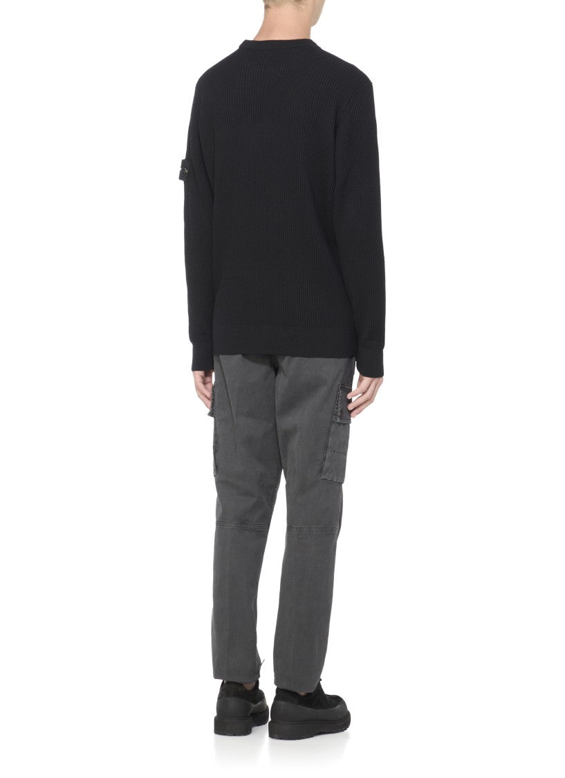 Stone Island Textured Knit Black Wool Sweater