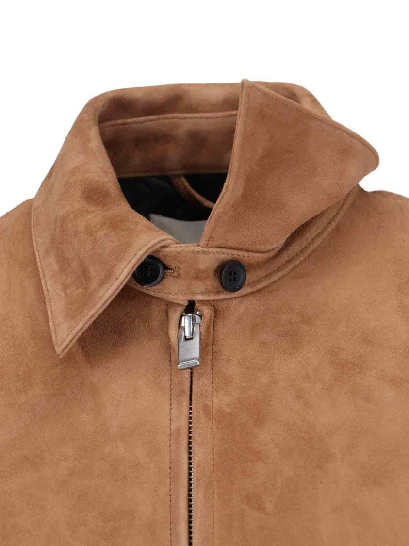 Tonywack Suede Blouson With Classic Collar And Zippered Pockets