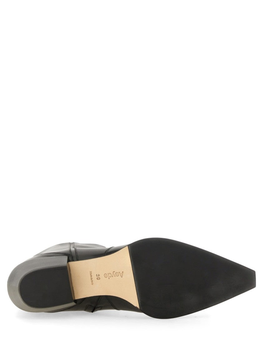 Aeydē Pointed Toe Western-Inspired Black Leather Boots