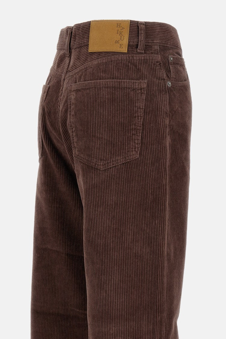 Haikure Ribbed Texture Wide-Leg Jeans With Leather Detailing