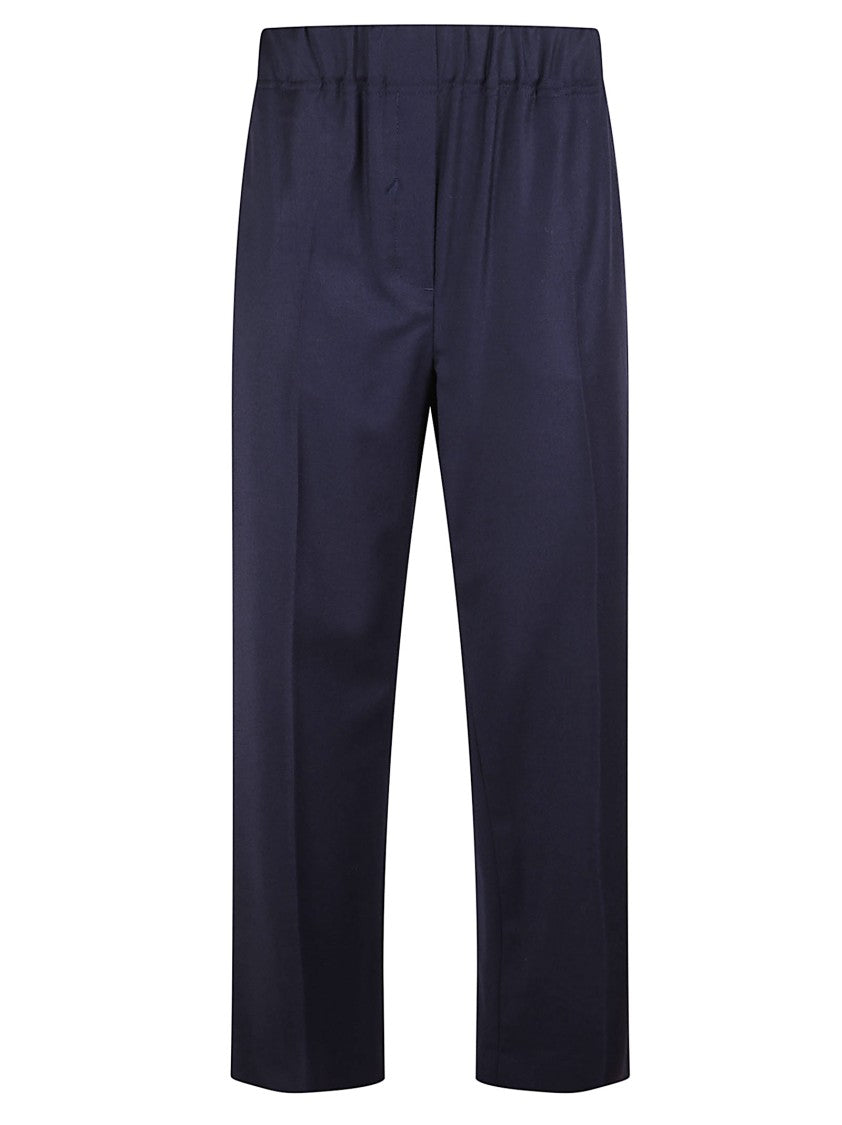 Max Mara Straight-Leg Blue Stretch Flannel Trousers With Elastic Waistband