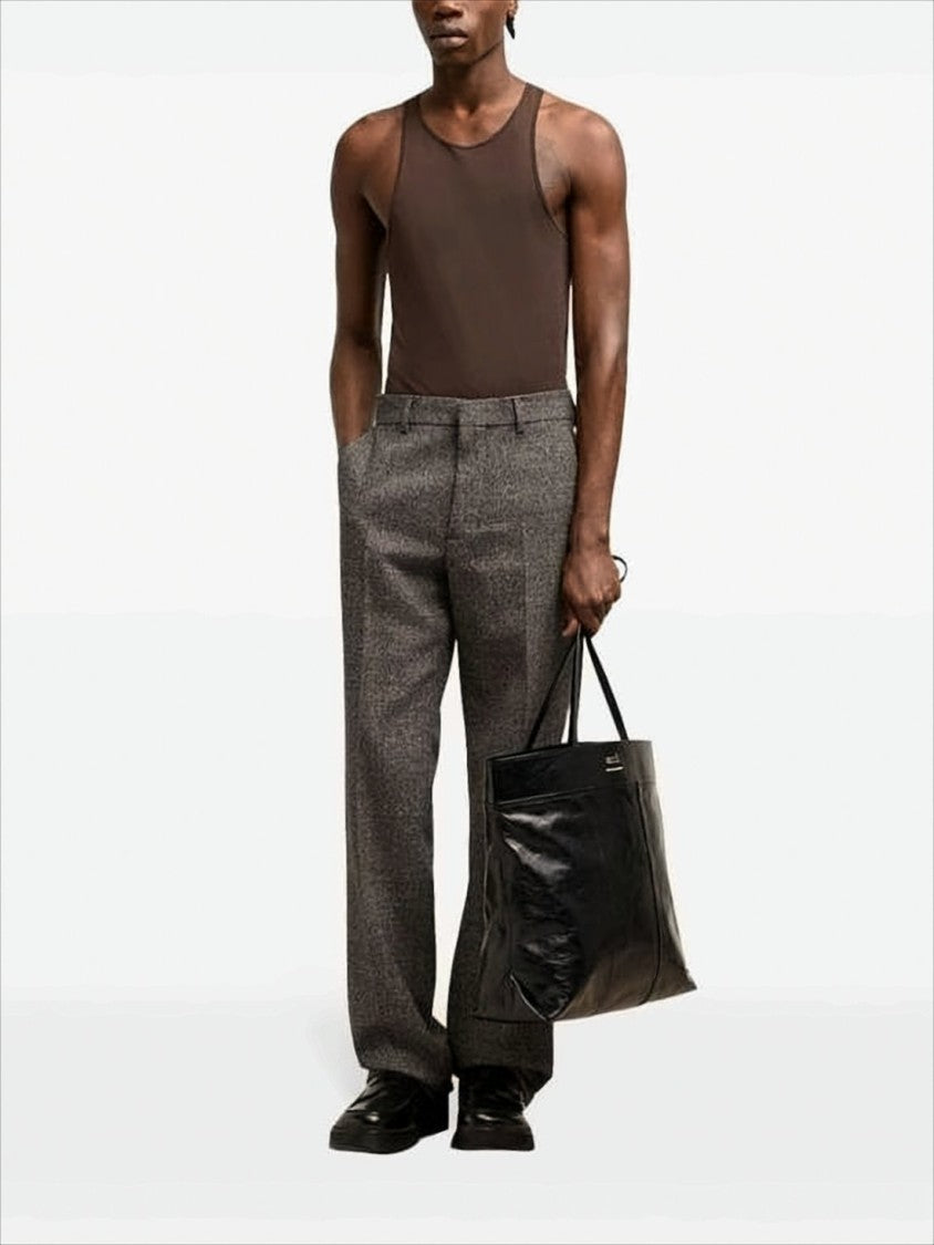 Ami Straight-Leg Textured Wool-Cotton Suit Pants