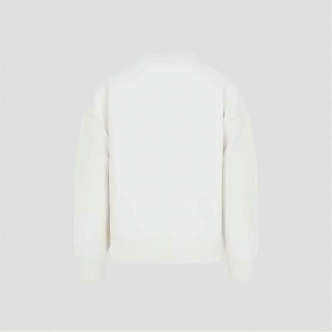 Ami Minimalist White Wool Sweater With Ribbed Details