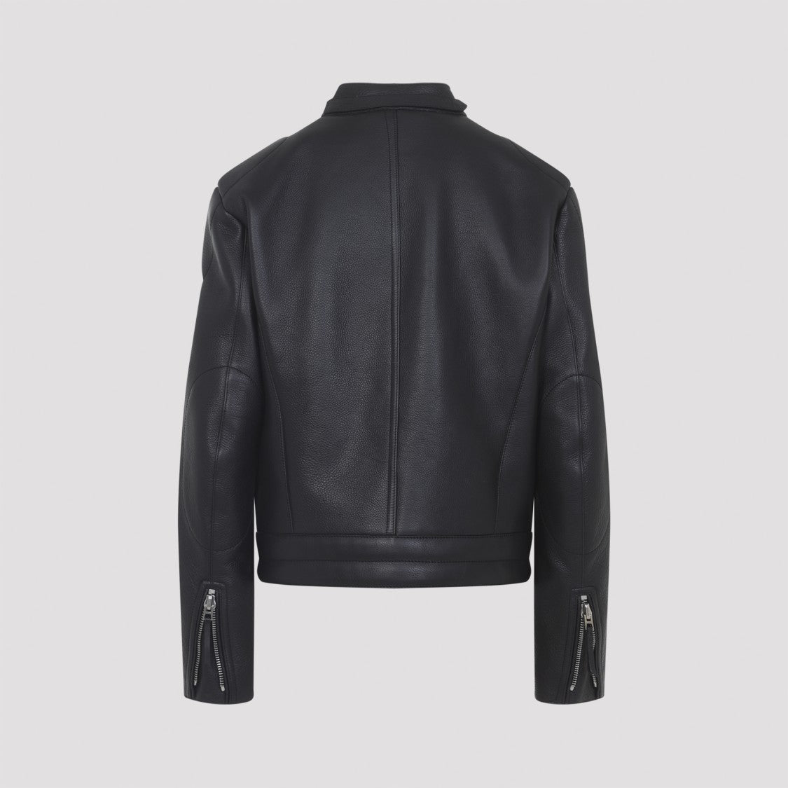 Tom Ford Fitted Black Leather Jacket With Stand Collar And Zippered Cuffs