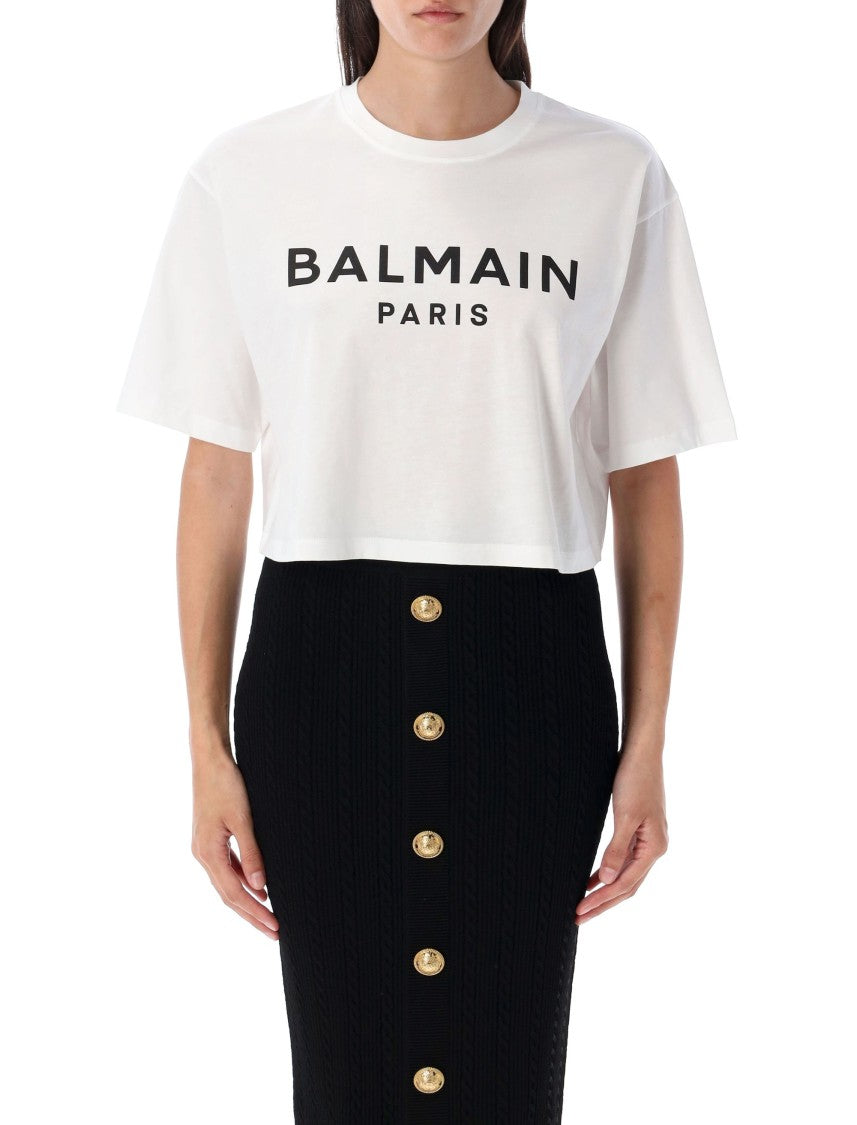 Balmain Cropped Logo Tee