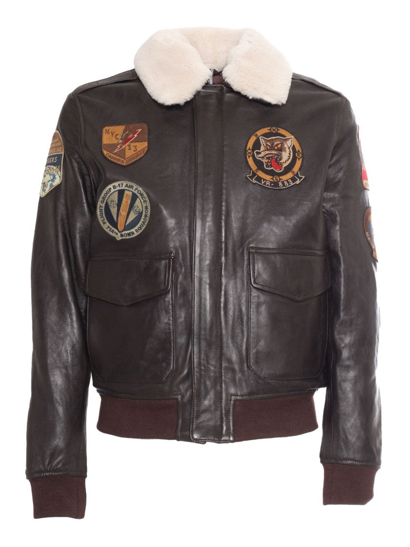 Schott Nyc Lambskin Leather Bomber Jacket With Shearling Collar