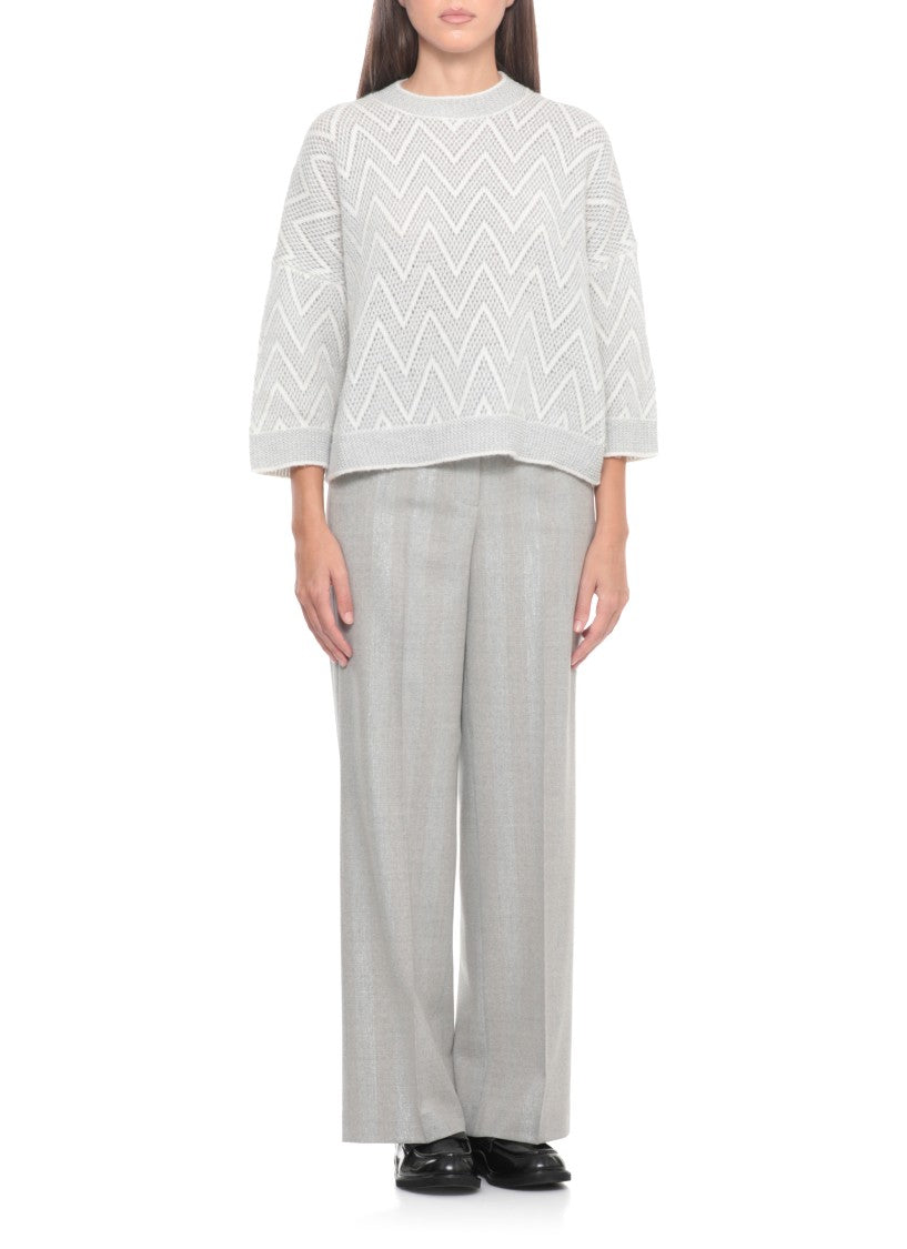 Peserico Grey And Ivory Wool And Sweater