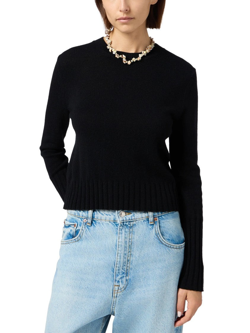 Guest In Residence Cropped Black Crew Sweater