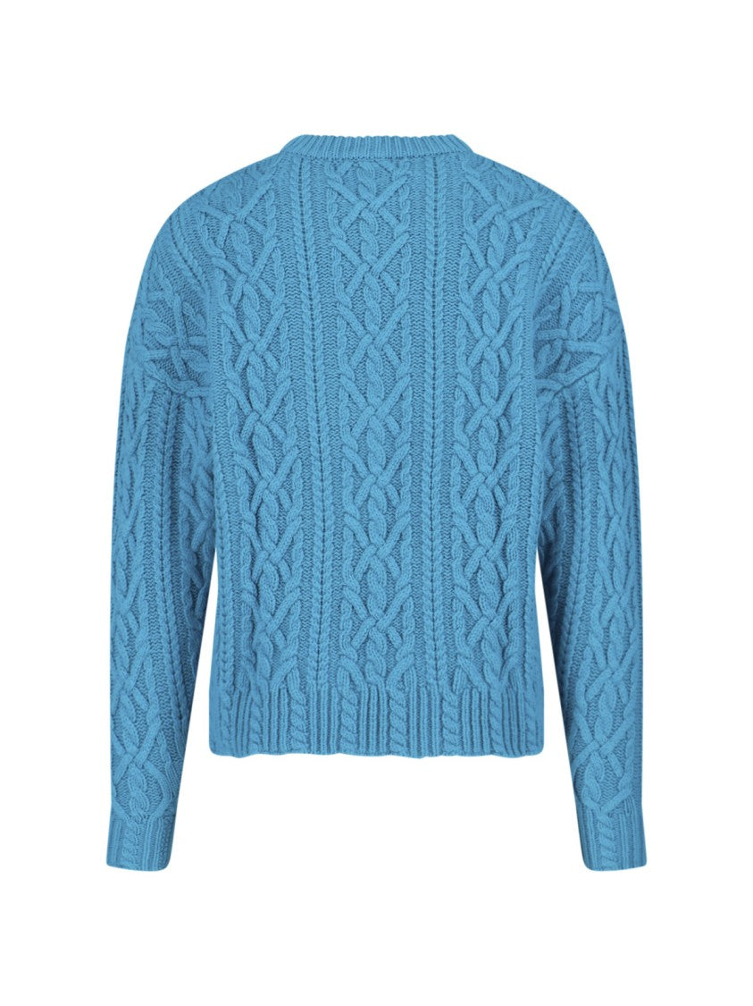 Aspesi Wool Cable Sweater, Light Blue, Crew Neck