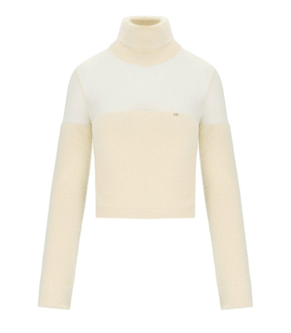 Elisabetta Franchi Milk Cropped Turtleneck Sweater