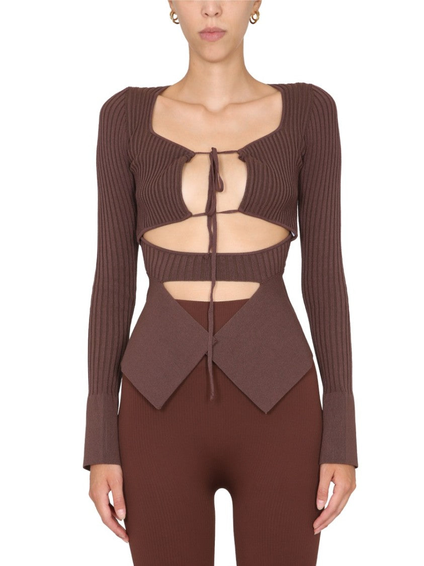 Andreâdamo Fitted Ribbed Top With Wide Neckline