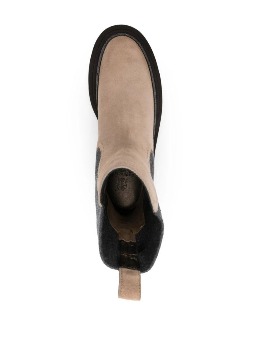 Brunello Cucinelli Ankle Boots With Suede And Textured Fabric Design