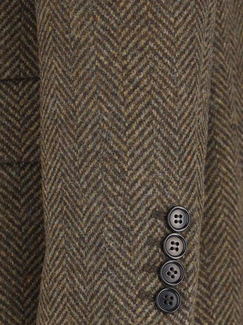 Sunflower Double-Breasted Coat – Green/Herringbone