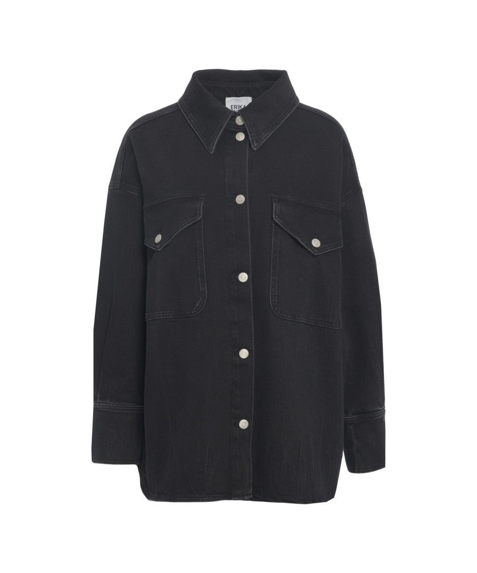 Erika Cavallini Boxy Fit Black Jacket With Classic Collar And Patch Pockets