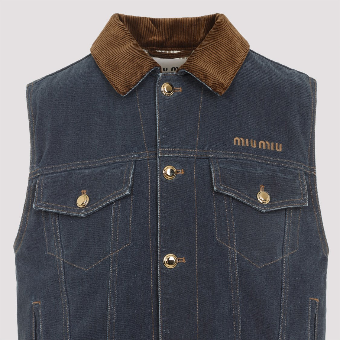 Miu Miu Tailored Denim Vest With Contrasting Corduroy Collar
