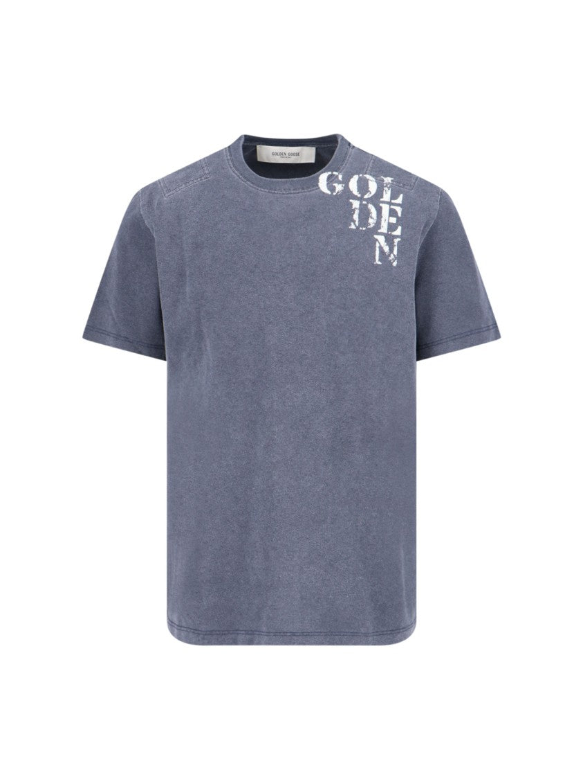 Golden Goose Vintage Faded Blue T-Shirt With Distressed Print