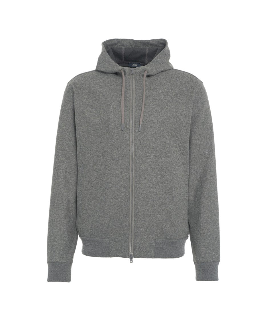 Herno Medium Grey Zip-Up Hoodie With Drawstring