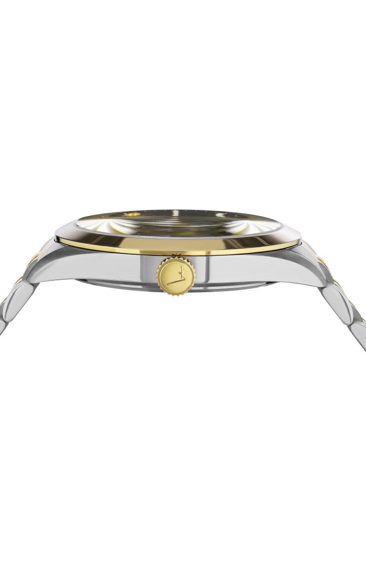 Ferragamo Two-Tone Bracelet Watch With Blue Sunray Dial And Deployant Buckle