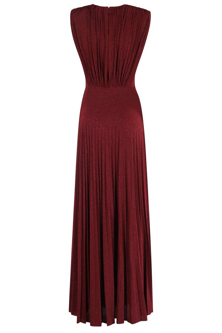 Elisabetta Franchi Bordeaux Maxi Dress With Vintage V-Neckline