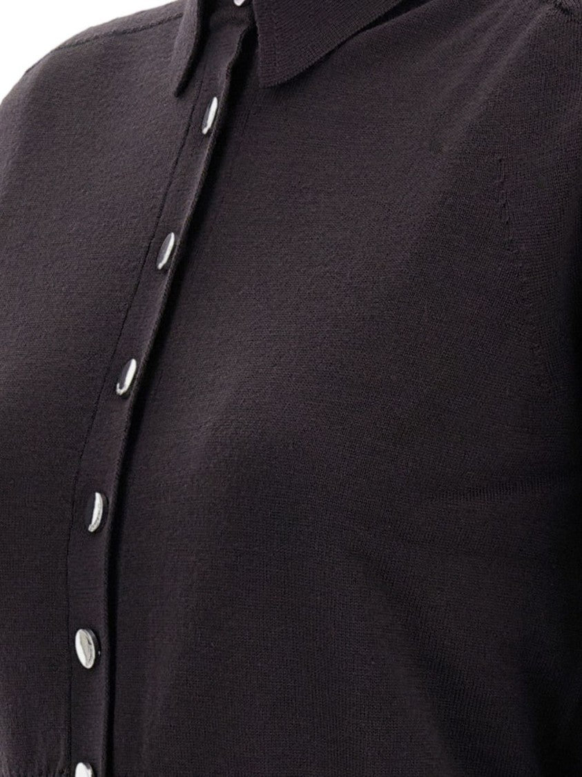 Sportmax Cropped Wool Sweater With Pointed Collar And Button Detail