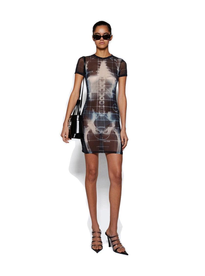 Jean Paul Gaultier Squeletor Printed Mesh Short Dress Black