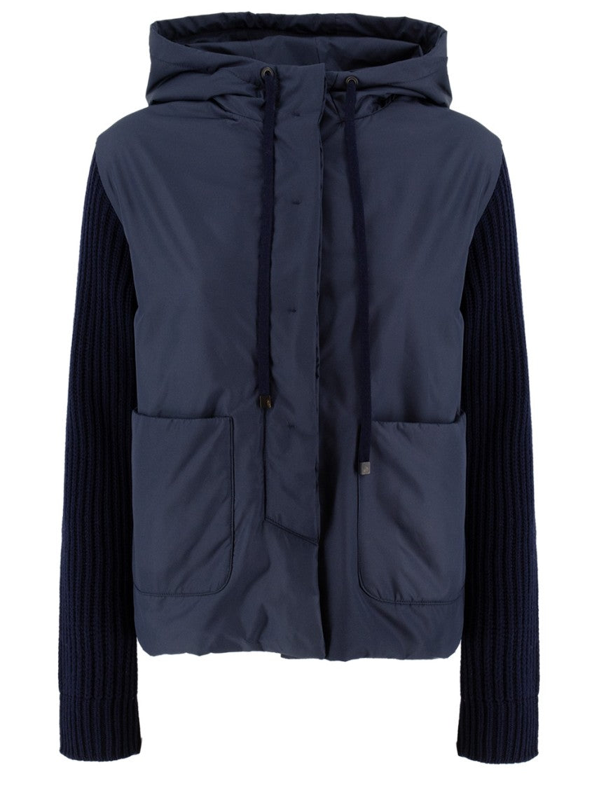 Le Tricot Perugia Cropped Blue Padded Jacket