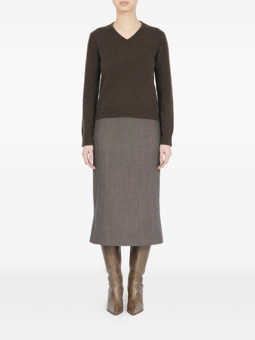 Mm6 By Maison Margiela Long-Sleeved V-Neck Sweater With Diagonal Ribbing