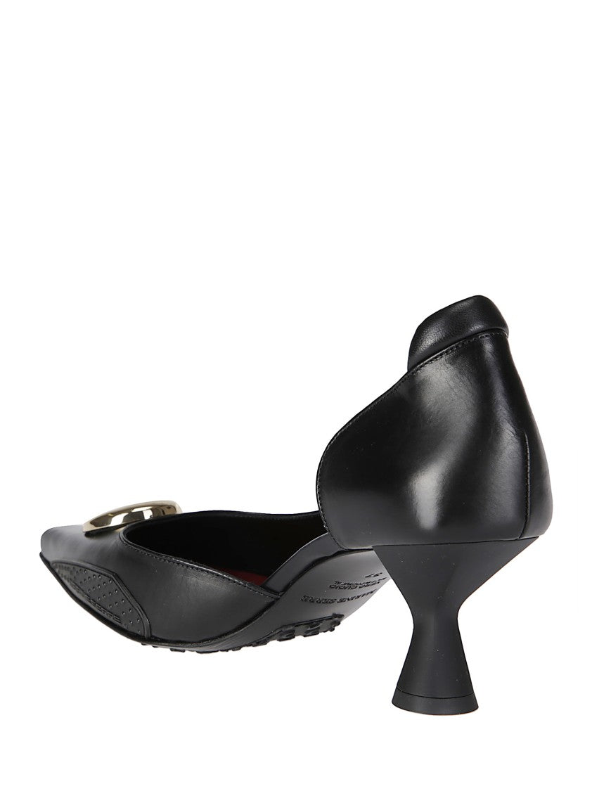 Marine Serre Black Slip-On Shoe With Gold Logo Plaque