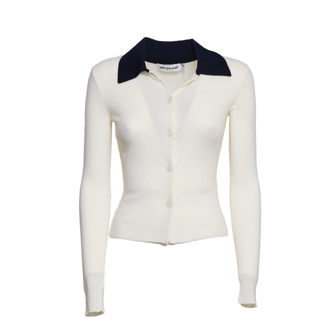 Self-Portrait Fitted Merino Wool Cardigan With Contrast Collar