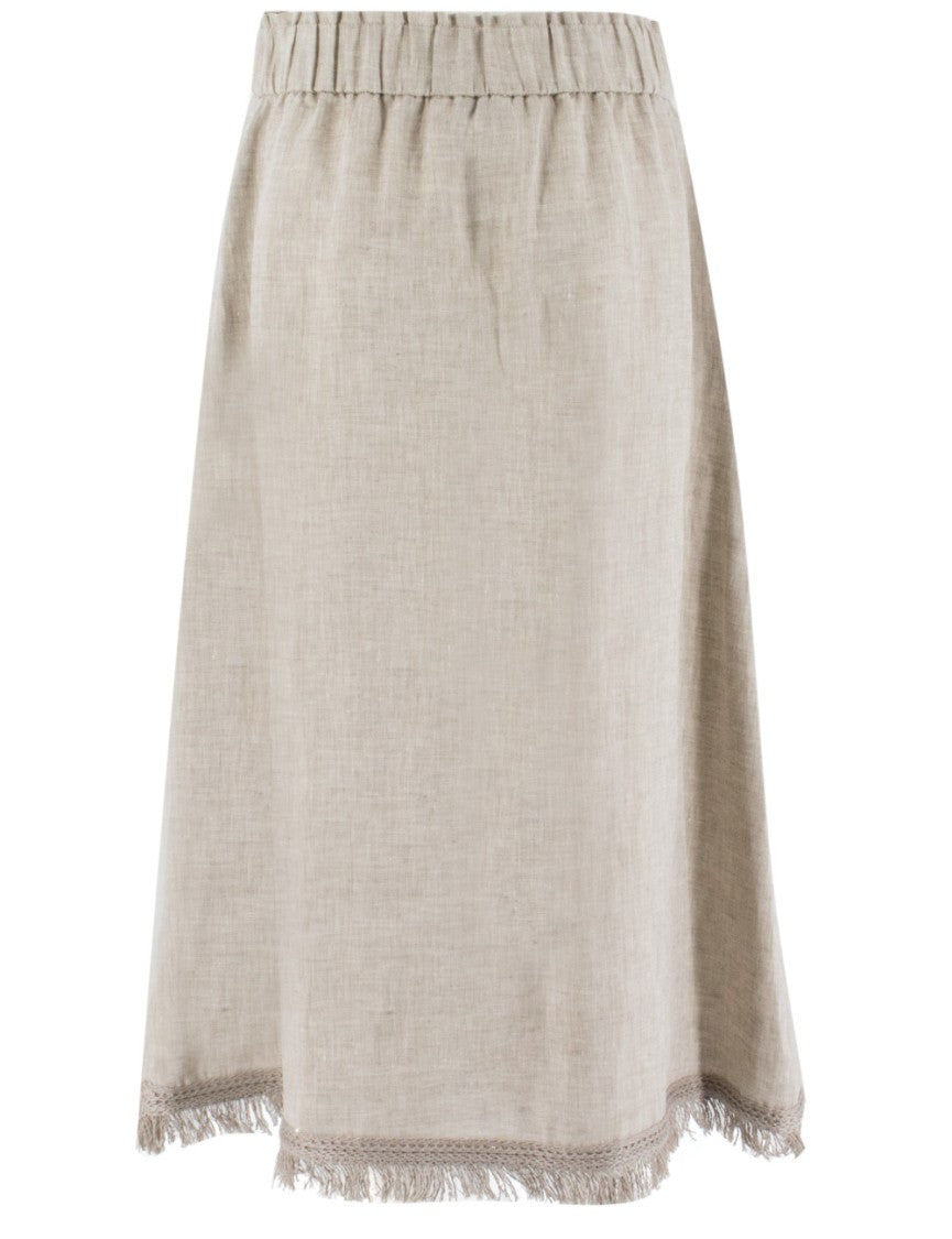 Le Tricot Perugia Long Linen Skirt With Elasticated Waist