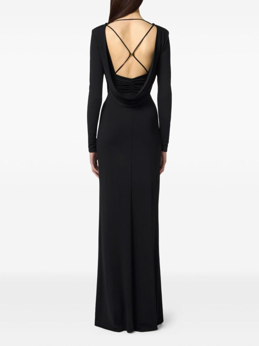 Elisabetta Franchi Maxi Dress With Draped Cowl Neckline