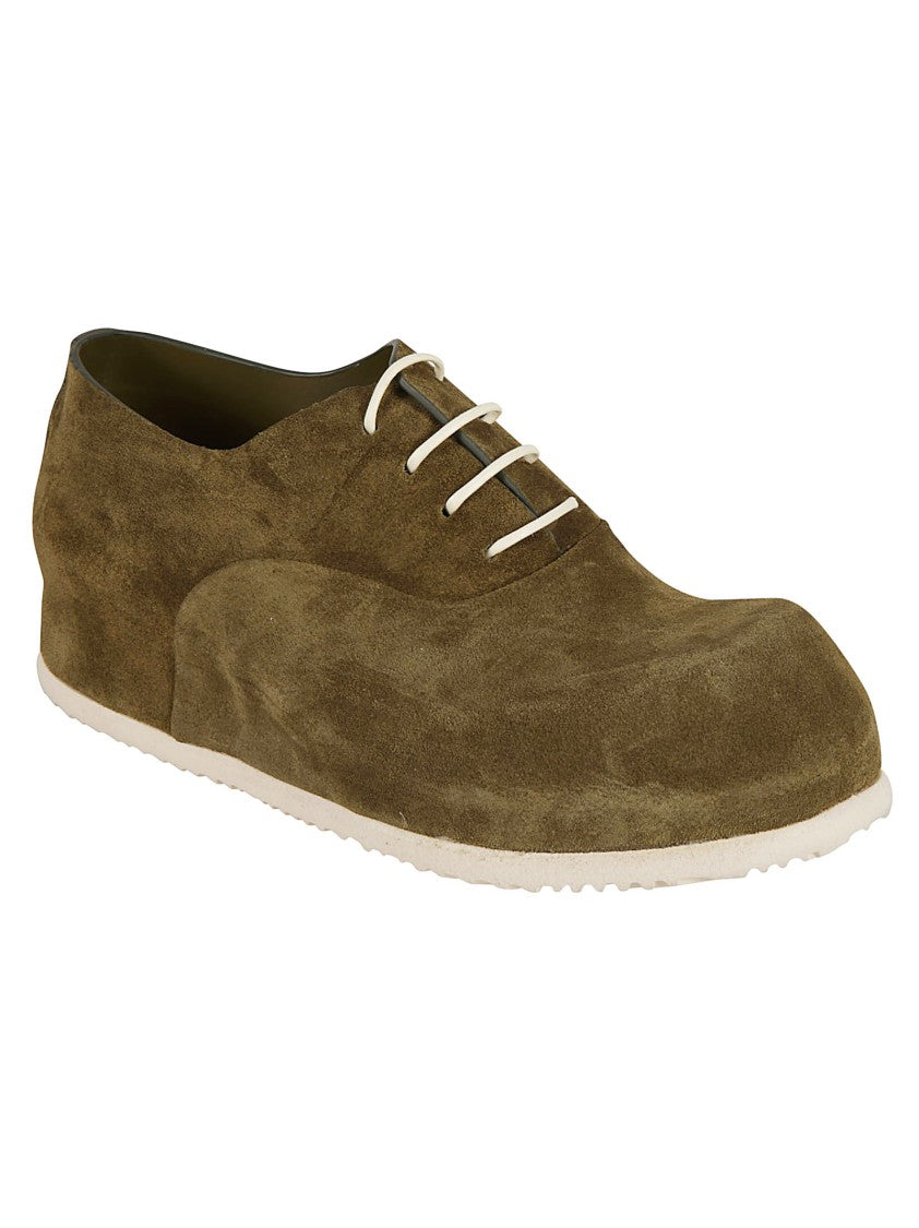 Premiata Rounded Toe Green Calf Leather Flat Shoes