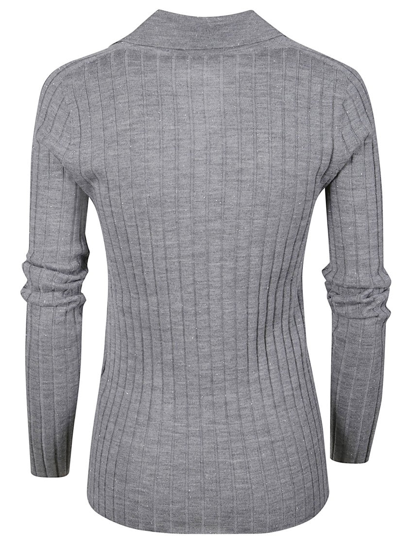 Peserico Fitted Ribbed Knit Polo Sweater