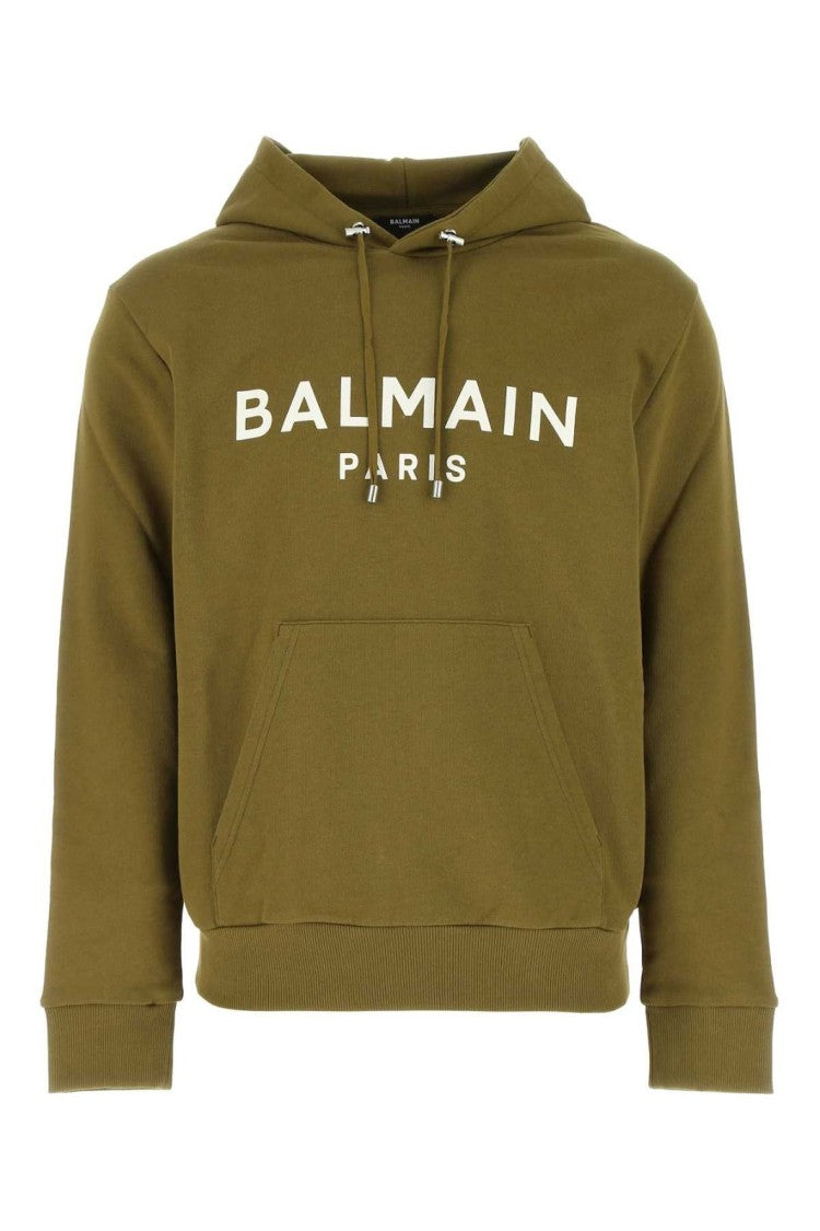 Balmain Relaxed Fit Green Hoodie With Bold Print