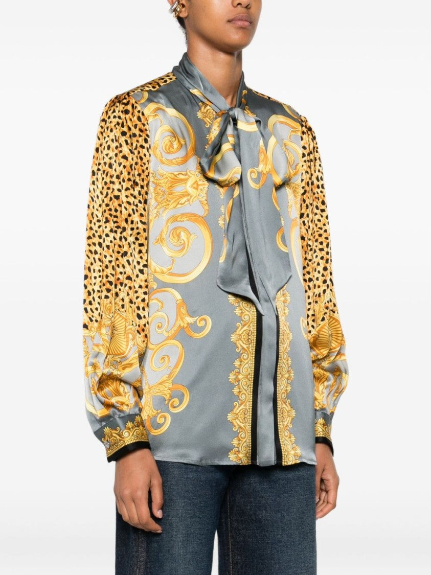 Versace Baroque-Pattern Silk Shirt With Leopard Accents