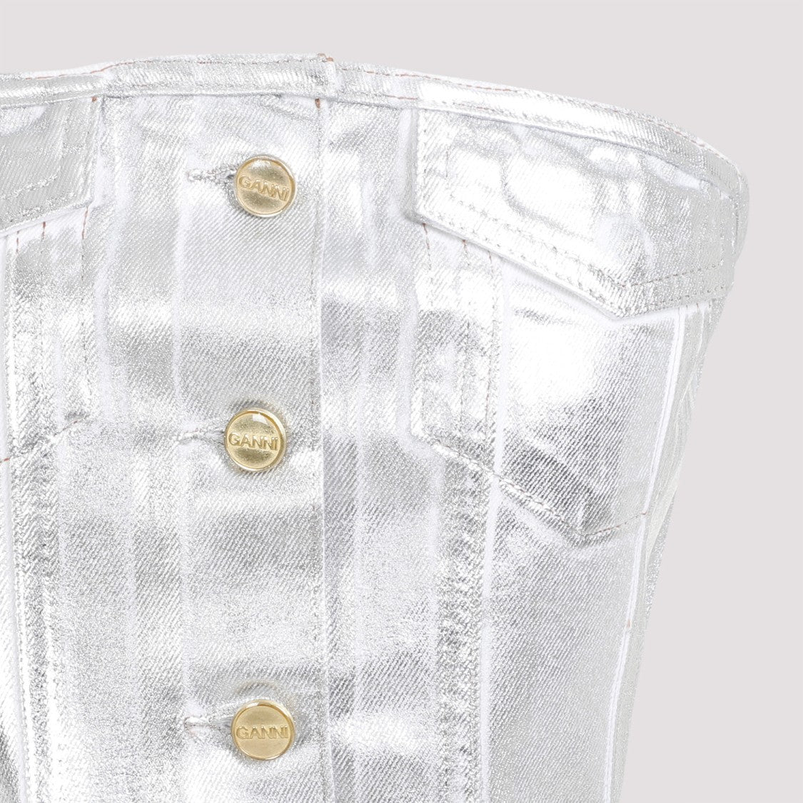 Ganni Foil Denim Corsage Silver Denim Top