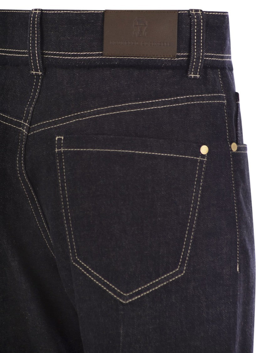 Brunello Cucinelli Crop Denim Trousers With Turn-Ups