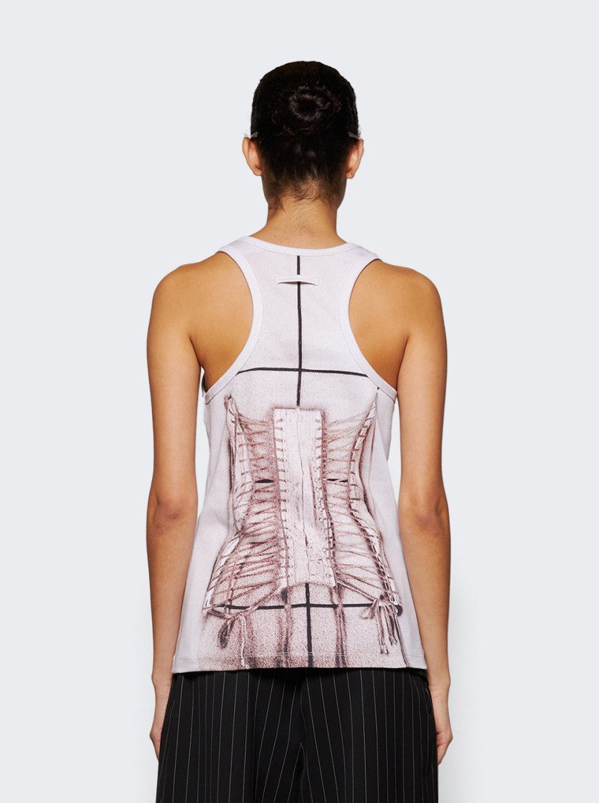 Jean Paul Gaultier Cotton Ribbed Corset Trompe-L’Œil Tank Top Dusty Pink