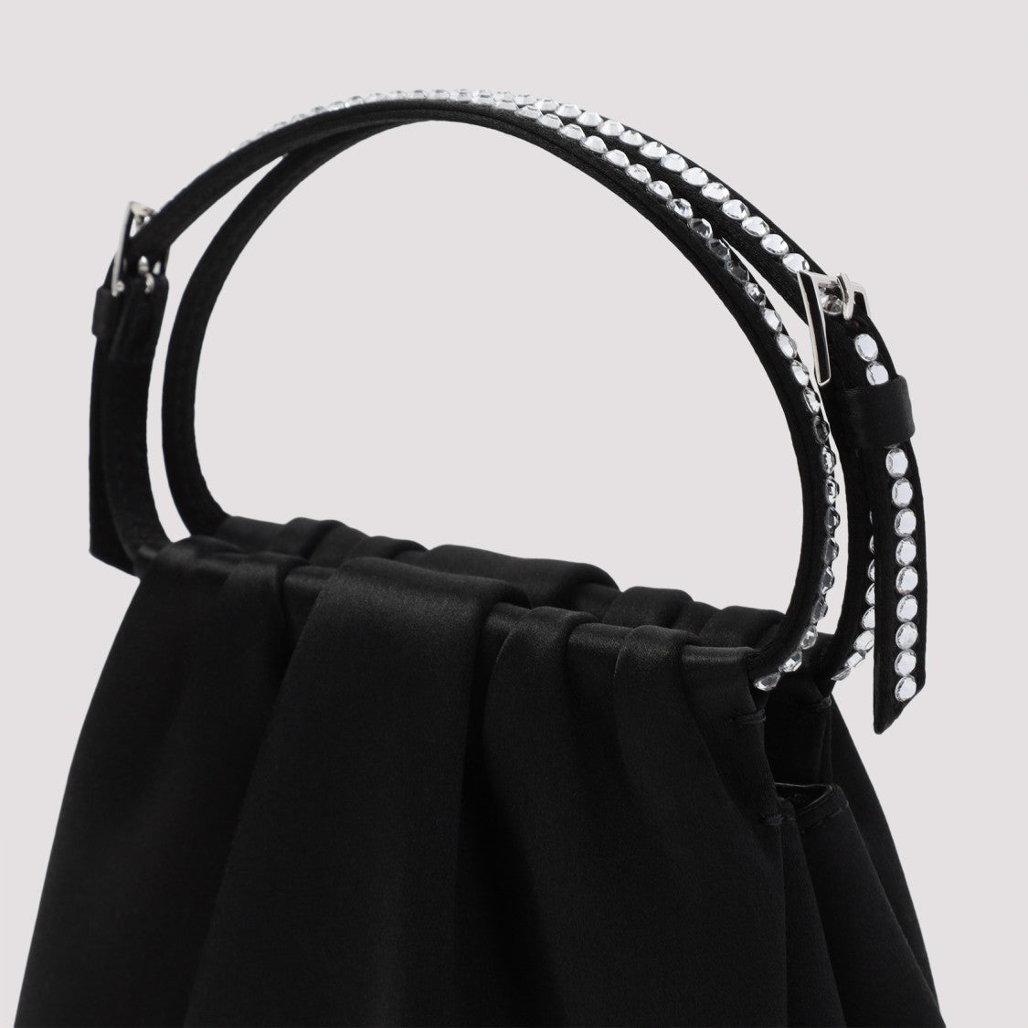 Amina Muaddi Black Satin Handbag With Crystal Accents