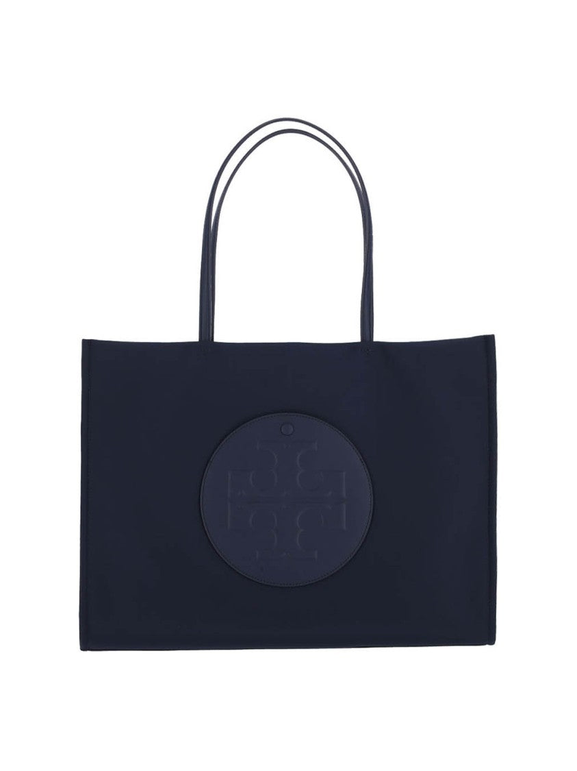 Tory Burch Spacious Navy Tote With Leather Accents