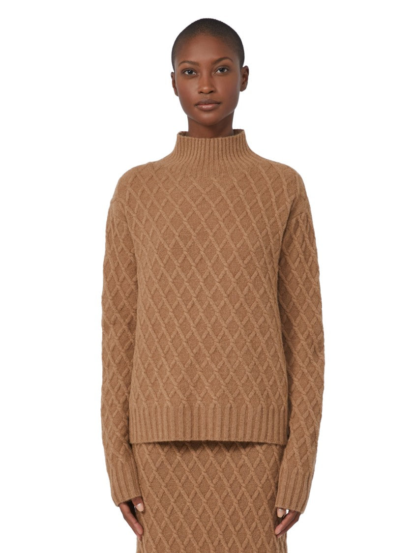 Max Mara Textured Brown Knit Sweater With Ribbed Details