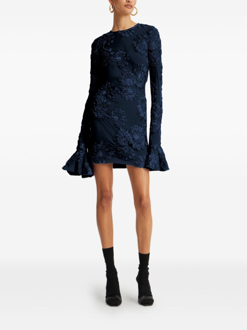 Rotate Fitted Mini Dress With Floral Appliqués And Keyhole Back