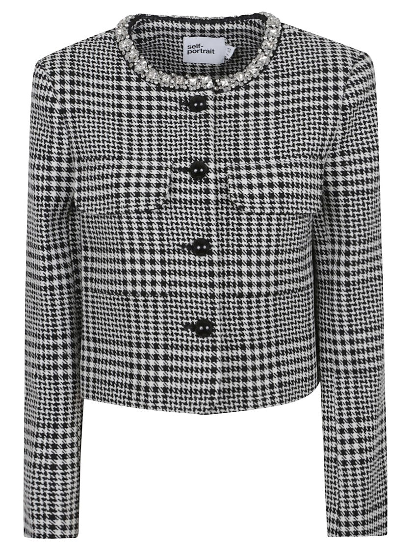 Self-Portrait Houndstooth Crystal Trim Jacket