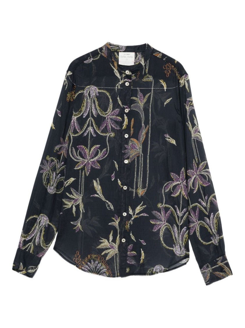 Forte Forte Floral Pattern Blouse With Mandarin Collar