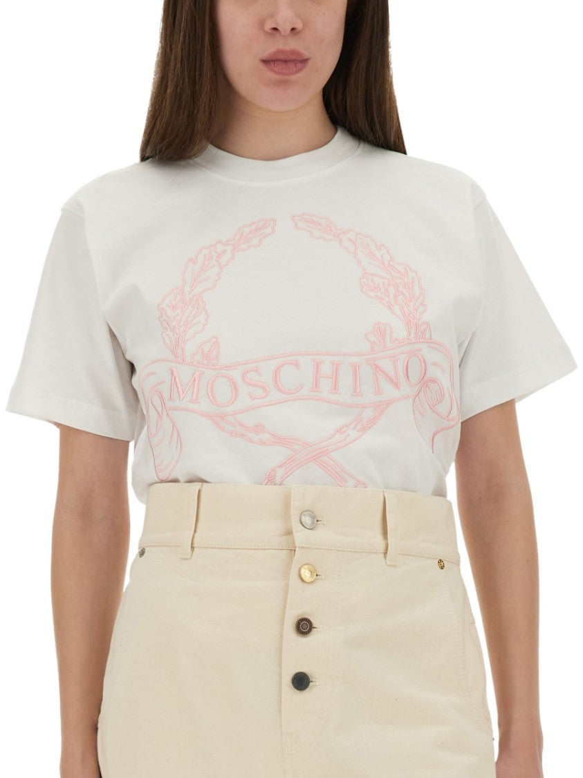 Moschino Embroidered Crew Neck T-Shirt In Soft Cotton