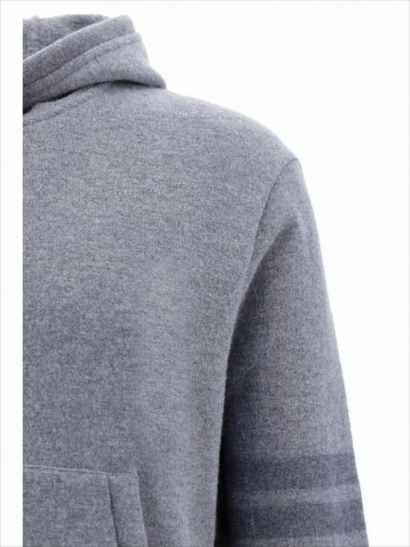 Thom Browne Soft Wool Hoodie With Kangaroo Pocket And Tonal Stripes