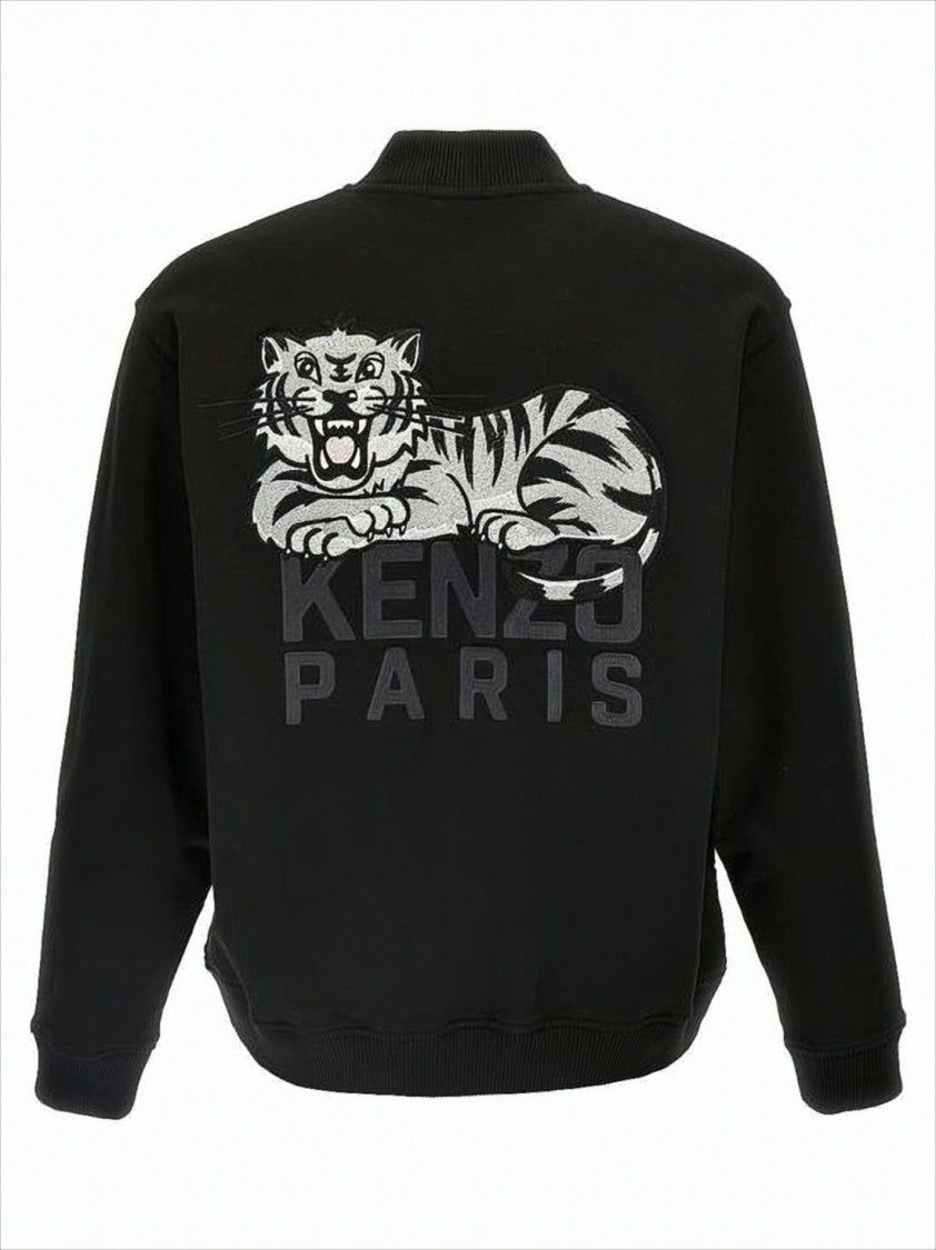 Kenzo Black Varsity Jacket With Embroidered Tiger Motif