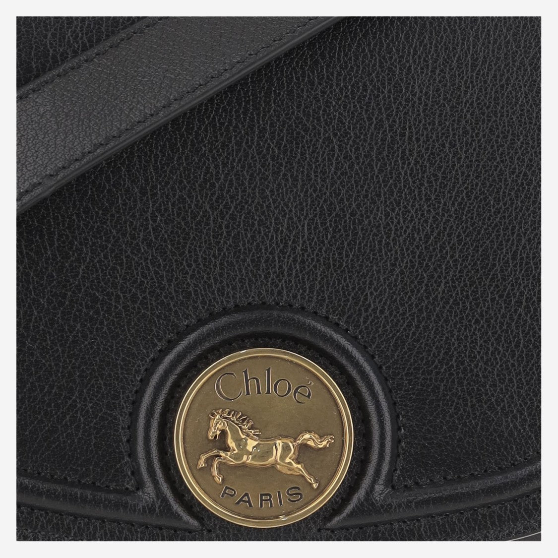 Chloé Grained Leather Shoulder Bag With Prominent Logo