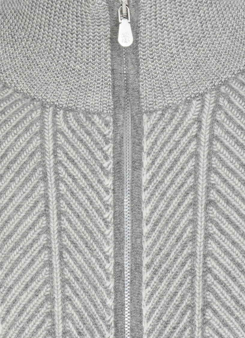 Brunello Cucinelli Grey Cashmere Cardigan With High Neck
