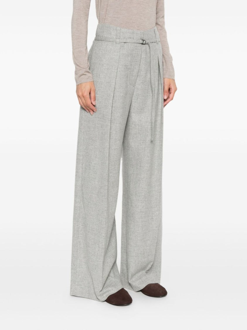Brunello Cucinelli Wide-Leg Light Grey Trousers